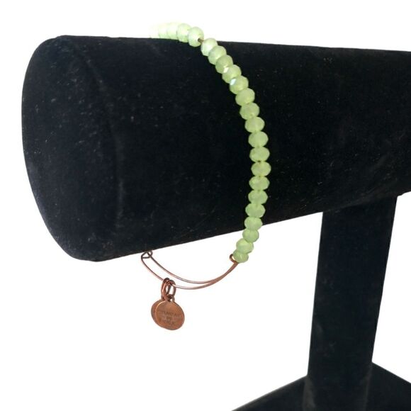 Alex And Ani Luminary Mantis Bangle Beaded Bracelet Copper Patina Energy Peridot - Picture 2 of 10